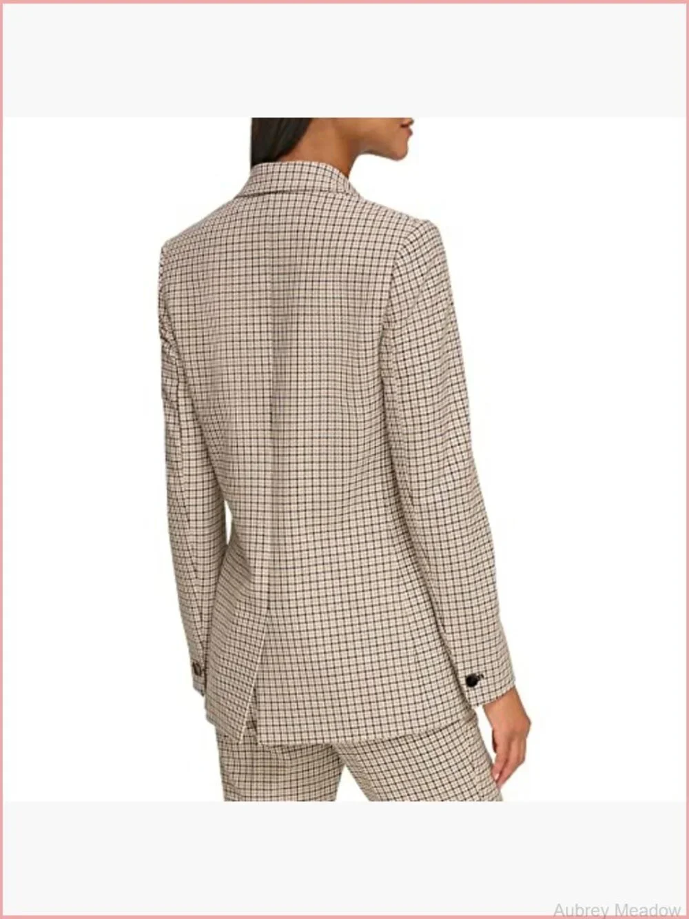 Three Button Plaid Fitted Blazer Notch Collar Long Sleeve Polyester